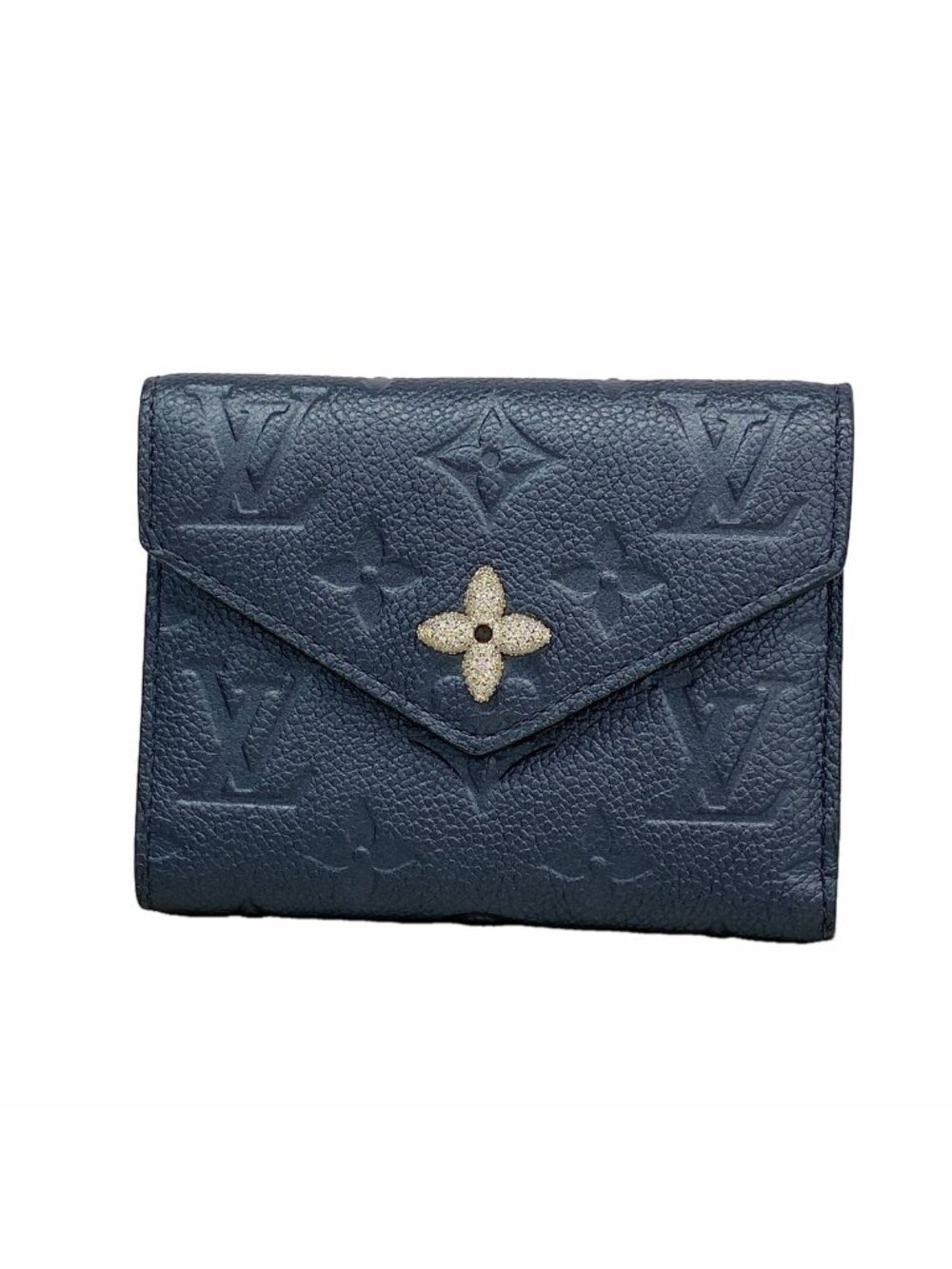 Louis Vuitton Trifold Wallet Monogram Empreinte Portefeuille Victorine Navy Blue